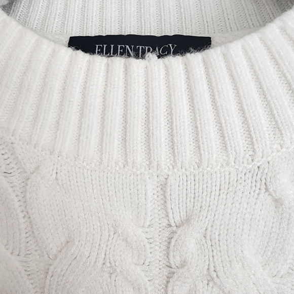Ellen Tracy White Ivory Cable Knit Mock Neck Sweater Vest L - Picture 5 of 8